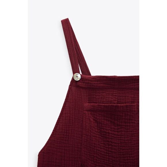 ZARA Textured Overalls Jumpsuit New Burgundy - Picture 7 of 7